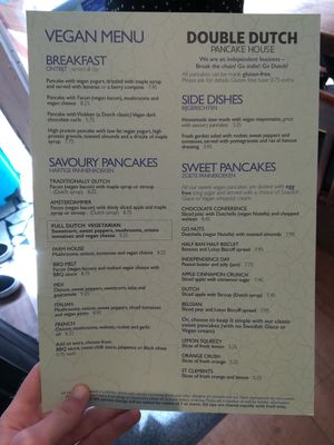 One side of vegan menu at Double Dutch Pancake House in York