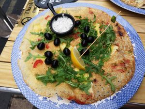 Vegan Greek pancake. Just scummy!  at Double Dutch Pancake House in York