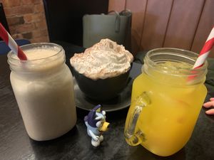 Peanut butter smoothie, hot chocolate, orange juice.   at Cobble in Ormskirk