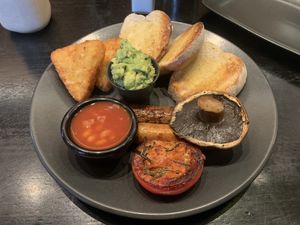 Vegan breakfast with sourdough   at Cobble in Ormskirk