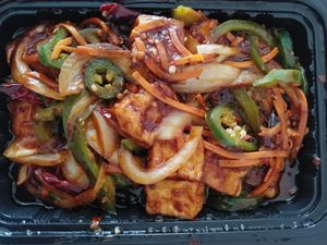 Mongolian, no chicken base, sub tofu, good but salt and pepper tofu is better at Red Lantern in El Paso