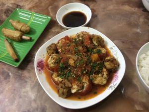 My favorite plate with the tofu !  at An Lac in Ninh Binh