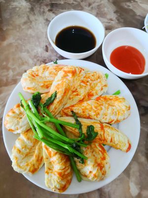 Vegan tiger prawn at An Lac in Ninh Binh