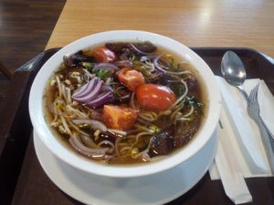 Bun Ca soup with seitan and slightly boiled vegetable for 159,- CZK. Really delicous for me as soup lover and enough for me who have no problem to eat 1kg. I felt full but still light. at Veganland - Karlovo Namesti in Prague