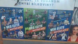 Pictures of vegan athletes at Veganland - Karlovo Namesti in Prague