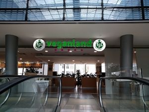 The Entrance up the escalator at Veganland - Karlovo Namesti in Prague