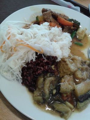 A plate full of buffet meals at Veganland - Karlovo Namesti in Prague