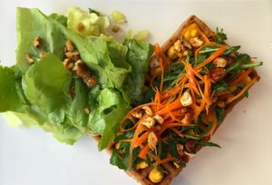 VEGAN GLUTEN FREE and organic waffle with cashew nut pâté and a salad at BioGourmands in Obernai