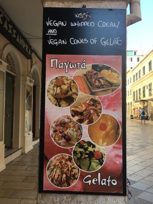 Vegan cones and whipped cream  at Bohotis Gelateria Patisserie in Corfu