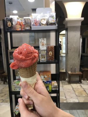 Strawberry sorbet  at Bohotis Gelateria Patisserie in Corfu