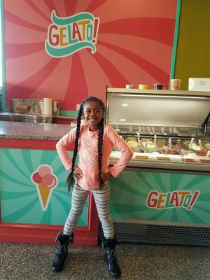 Gelato station... my little model happened to match the color scheme   at Pizza Artista in Lake Charles