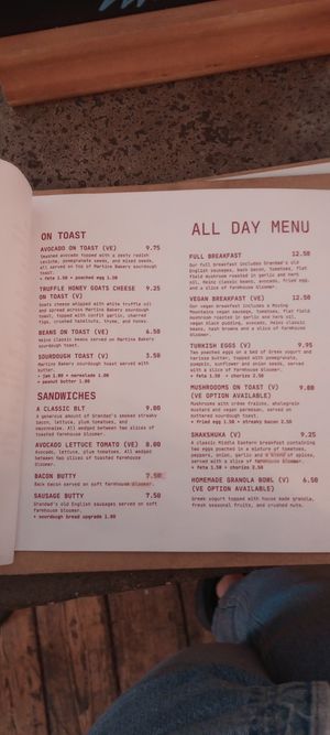 Food menu at Fig and Sparrow in Manchester