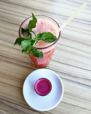 Cheyenne shot and watermelon mint lemonade at Organic Cafe in Fuengirola