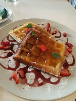 Breakfast (all day breakfast) waffles at Organic Cafe in Fuengirola