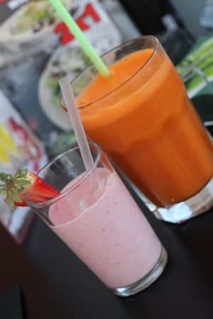 Carrot-juice and extra smoothie  at Organic Cafe in Fuengirola