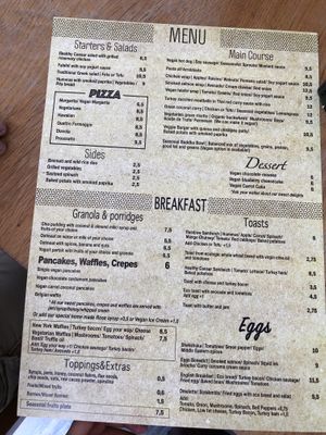 Food menu at Organic Cafe in Fuengirola