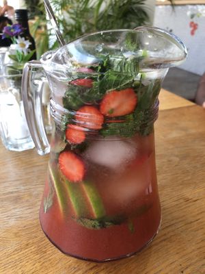Homemade strawberry lemonade at Organic Cafe in Fuengirola