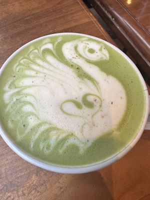 Green rose latte with oat milk   at Urth Caffe in Laguna Beach