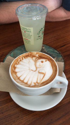 Lemonade and Italian cappuccino with coconut milk! at Urth Caffe in Laguna Beach