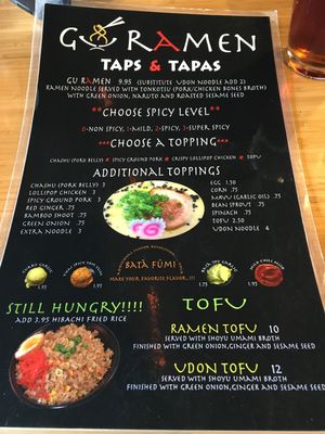 Menu at Gu Ramen Taps and Tapas in Laguna Beach