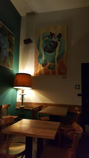 View from our table, funky gorilla painting.  at Gorilla in Turin