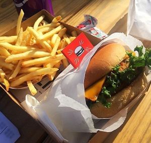 Vegan cheese burger and fries!  at Burgerlords - Chinatown in Los Angeles