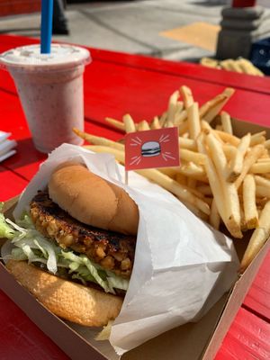Tasty burger! Oreo shake.  at Burgerlords - Chinatown in Los Angeles