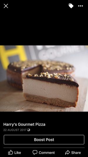 Harry’s Famous Vegan ‘Snickers ‘ Cheesecake  at Harry's Gourmet Pizza in Adamstown