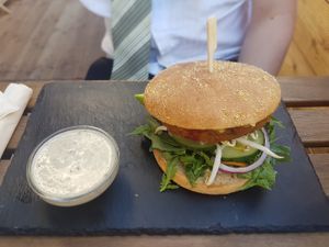 burger with herb dip at Veggiezz - Alserbachstr in Vienna