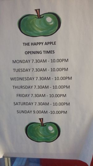 The Happy Apple opening times. at The Happy Apple in Torquay