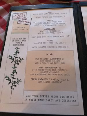Menu at Pia's Trattoria in Gulfport