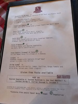 Menu at Pia's Trattoria in Gulfport