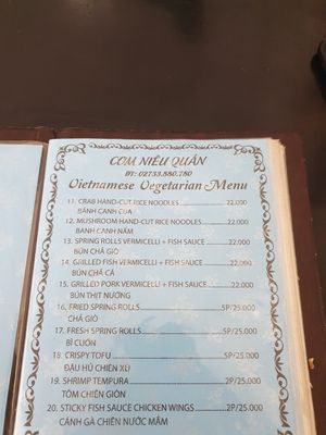 Menu at Am Thuc Chay Com Nieu Quan  in My Tho