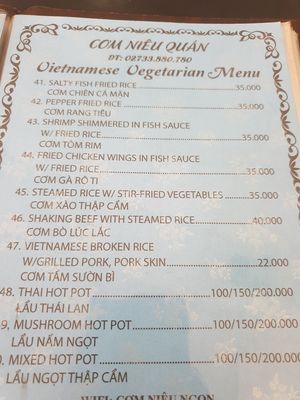 Menu at Am Thuc Chay Com Nieu Quan  in My Tho