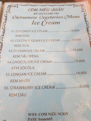 Menu at Am Thuc Chay Com Nieu Quan  in My Tho