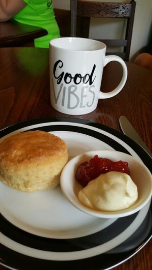 vegan scone, jam and cream at Veggie Vibez in Ashton Under Lyne