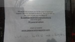 Sign seen in window of Peace Nation announcing closure of the restaurant, December 8, 2019. Picture by G. Hannsgen. at Peace Nation  in Kingston