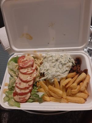 Gyros with tzaziki and fries and some simple salad at Veganel in Nuremberg