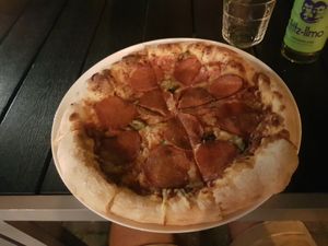 Salami pizza at Veganel in Nuremberg