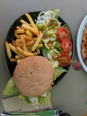 Vegan beyond burger with the impossible burger patty at Veganel in Nuremberg