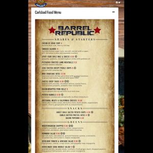 menu 1 of 2 at Barrel Republic in Carlsbad