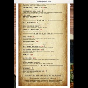 menu 2 at Barrel Republic in Carlsbad