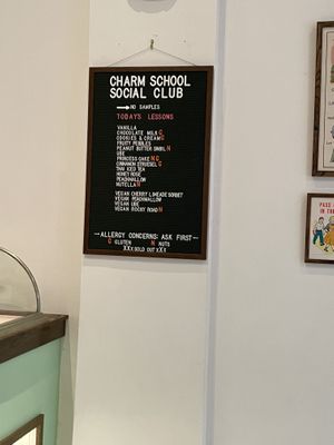 Part of the menu (ice cream flavors)  at Charm School in Richmond