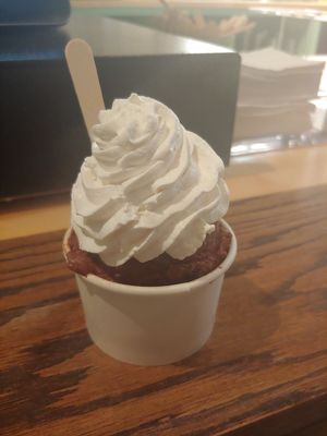 Vegan Rocky road with vegan whipped cream at Charm School in Richmond