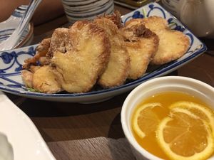 Deep fried Lion's Mane Mushroom with lemon sauce at Oriental Vegetarian 東方素 in Hong Kong Island