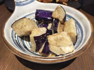 Eggplant in sesame sauce (actual serving size is much bigger than this)  at Oriental Vegetarian 東方素 in Hong Kong Island