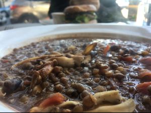 chili and sunflower lentil burger at Ground Breaker Gastropub  in Portland