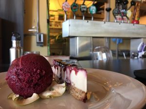 One of their seasonal desserts, cheesecake with gelato at Ground Breaker Gastropub  in Portland