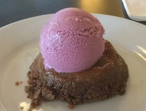 asian Pear and cardamom upside down cake w/coconut-hibiscus gelato  at Ground Breaker Gastropub  in Portland