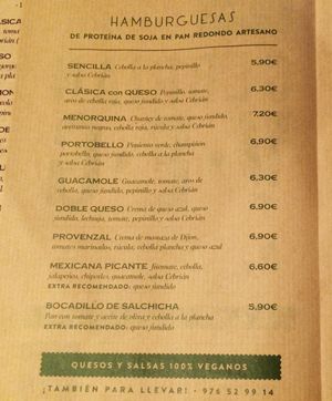 Vegan hamburguers at Cebrian in Zaragoza